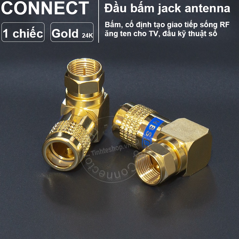 Đầu bấm giắc cắm anten TV F5 vuông góc nhân đồng mạ vàng 24K 1 chiếc - Antenna F5 plug