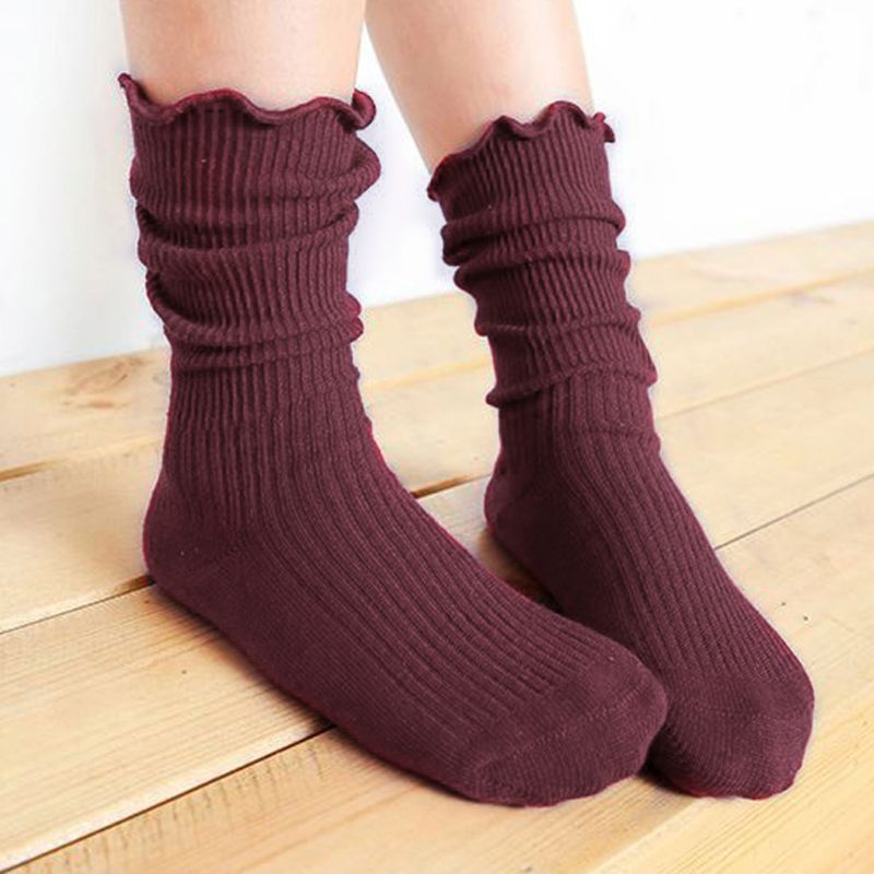 Vớ Cotton Pha Trộn Dài Ngang Bắp Chân Màu Trơn Dễ Thương Unisex