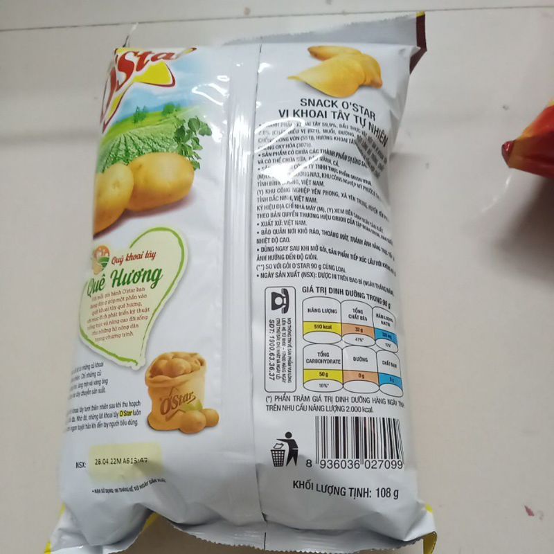 Khoai tây chiên Ostar 108g gói to nhất khoai tây tự nhien và khoai tây vị bít tết