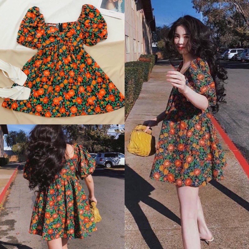 (ảnh thật shop chụp) Đầm bầu Babydoll in hoa nhí, Váy bầu suông giá rẻ