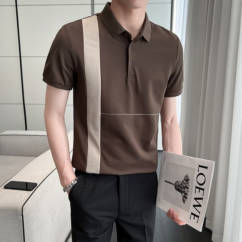 Áo Thun Polo Tay Ngắn Cổ Bẻ Dáng Ôm Phối Màu Tương Phản Kiểu Anh Thời Trang Mùa Hè Cho Nam Size M-5XL 3 Màu