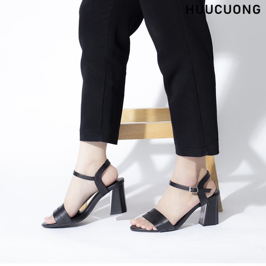 Giày Sandal Quai Ngang Nữ Cao Gót HUUCUONG Thời Trang Mũi Tròn Mix Màu Basic - CG04