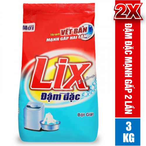 Bột Giặt LIX EXTRA Đậm Đặc 3KG Tẩy Sạch Vết Bẩn Mạnh Gấp 2 Lần