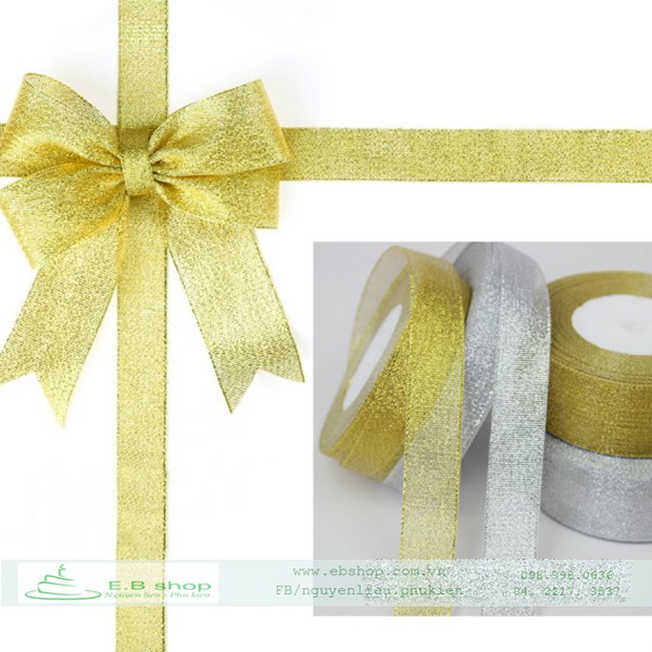 DÂY RUY BĂNG RIBBON NHŨ VÀNG BẠC BẢN 2CM CUỘN 25M