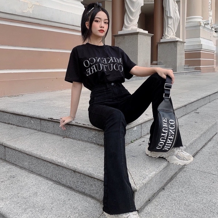 Áo thun tay lỡ Mikenco Couture chữ ngực BIGOMALL - Áo phông nam nữ unisex form rộng 65kg