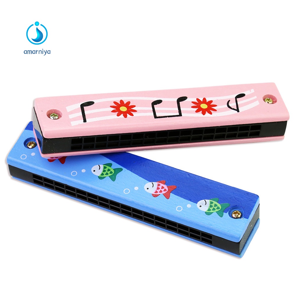 Kèn harmonica 16 lỗ bằng gỗ họa tiết độc đáo mang tính giáo dục sớm cho bé