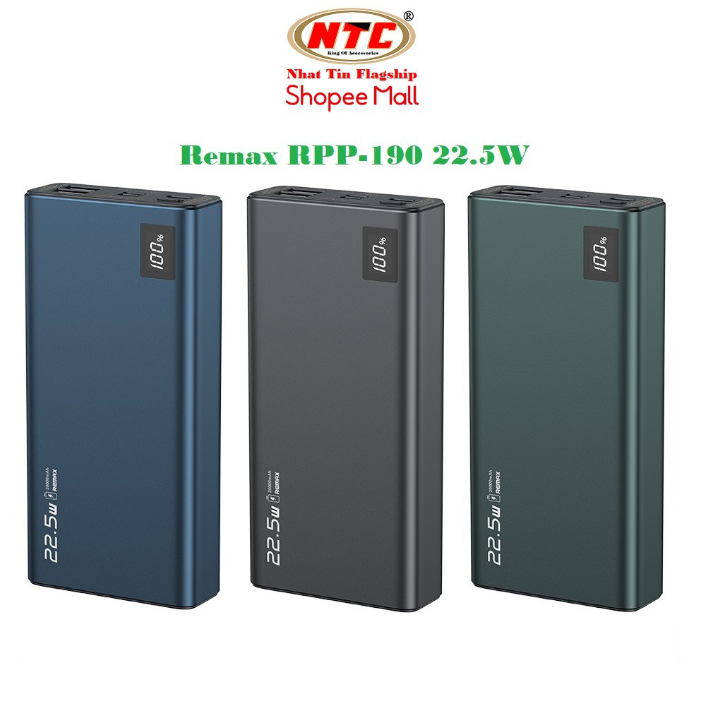 Pin sạc dự phòng Remax RPP-190 20000mAh sạc nhanh QC3.0 max 22.5W, Type-C PD 18W - Hãng phân phối