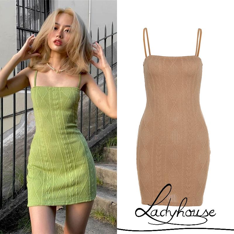 Đầm dệt kim hai dây ôm dáng màu sắc thời trang quyến rũ cho nữ