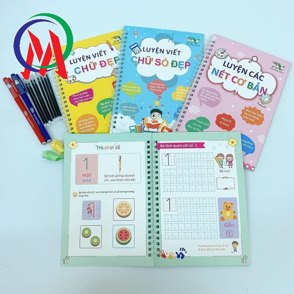 Vở luyện viết chữ, số, nét cơ bản tự xóa thần thánh cho bé