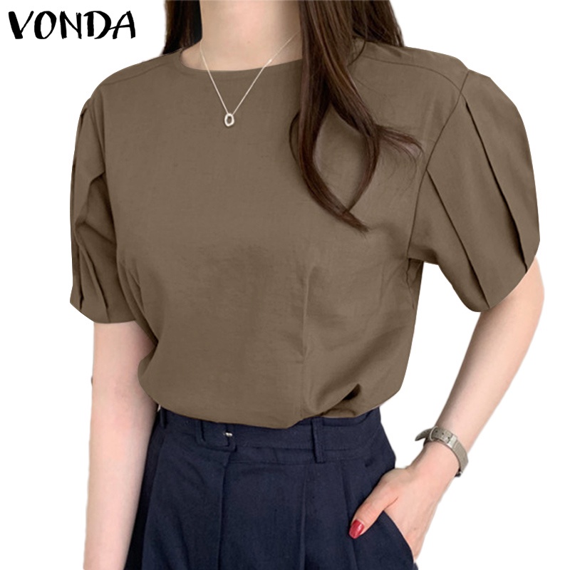 Áo thun Vonda tay ngắn cổ tròn màu trơn kiểu Hàn trẻ trung sành điệu dành cho nữ