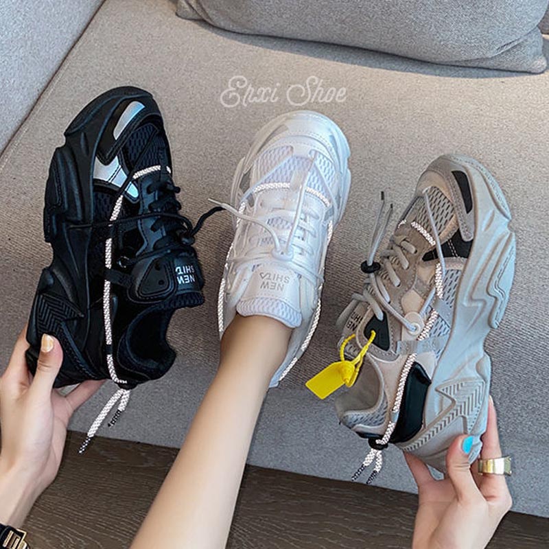 Giày Thể Thao Lưới Thoáng Khí Màu Đen Dễ Phối Đồ Thời Trang Cho Nữ
