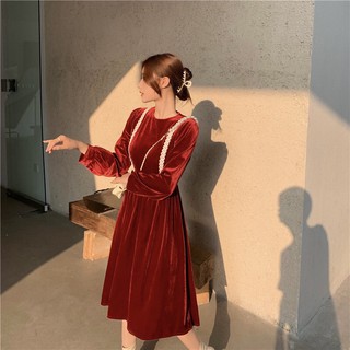 (order) SET VÁY NHUNG PHỐI VIỀN REN + CHOÀNG CỔ LÔNG