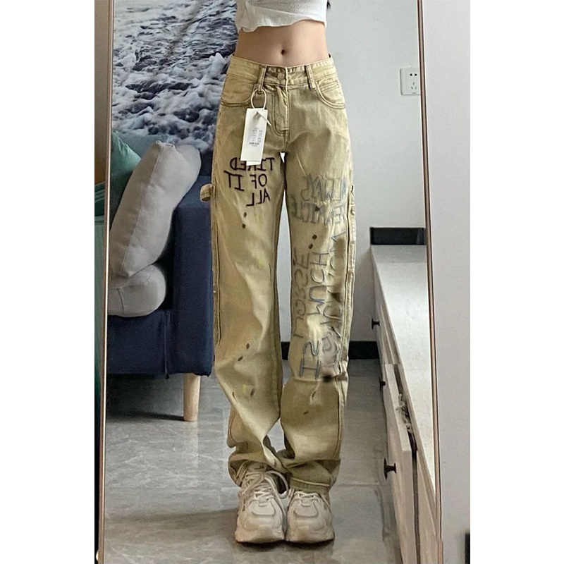 Áo Sơ Mi Denim Dáng Suông Rộng Họa Tiết Graffiti Đường Phố Thời Trang Mùa Hè Cho Nữ