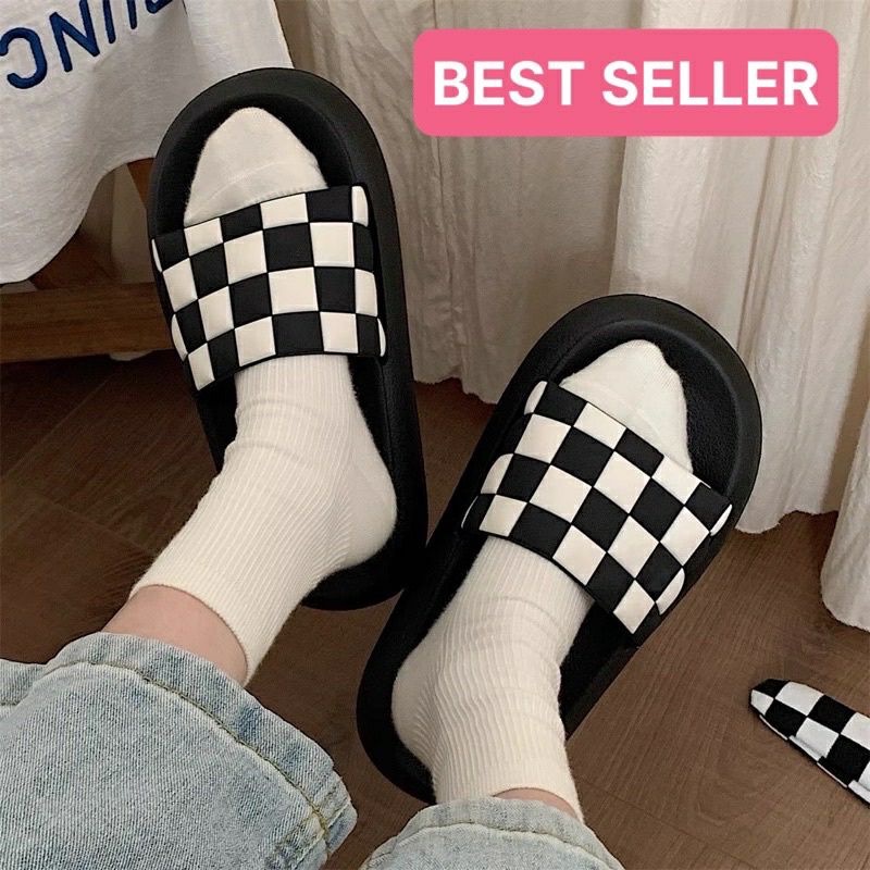 Dép Bánh Mỳ Độn Đế Quai ngang 2022 ô vuông caro đi chơi đi biển, du lịch siêu rẻ