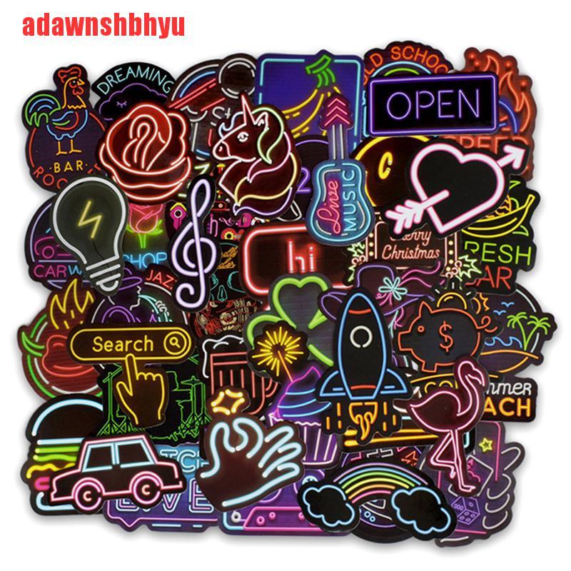 50 nhãn dán màu neon dễ thương dùng trang trí vali / laptop / guitar