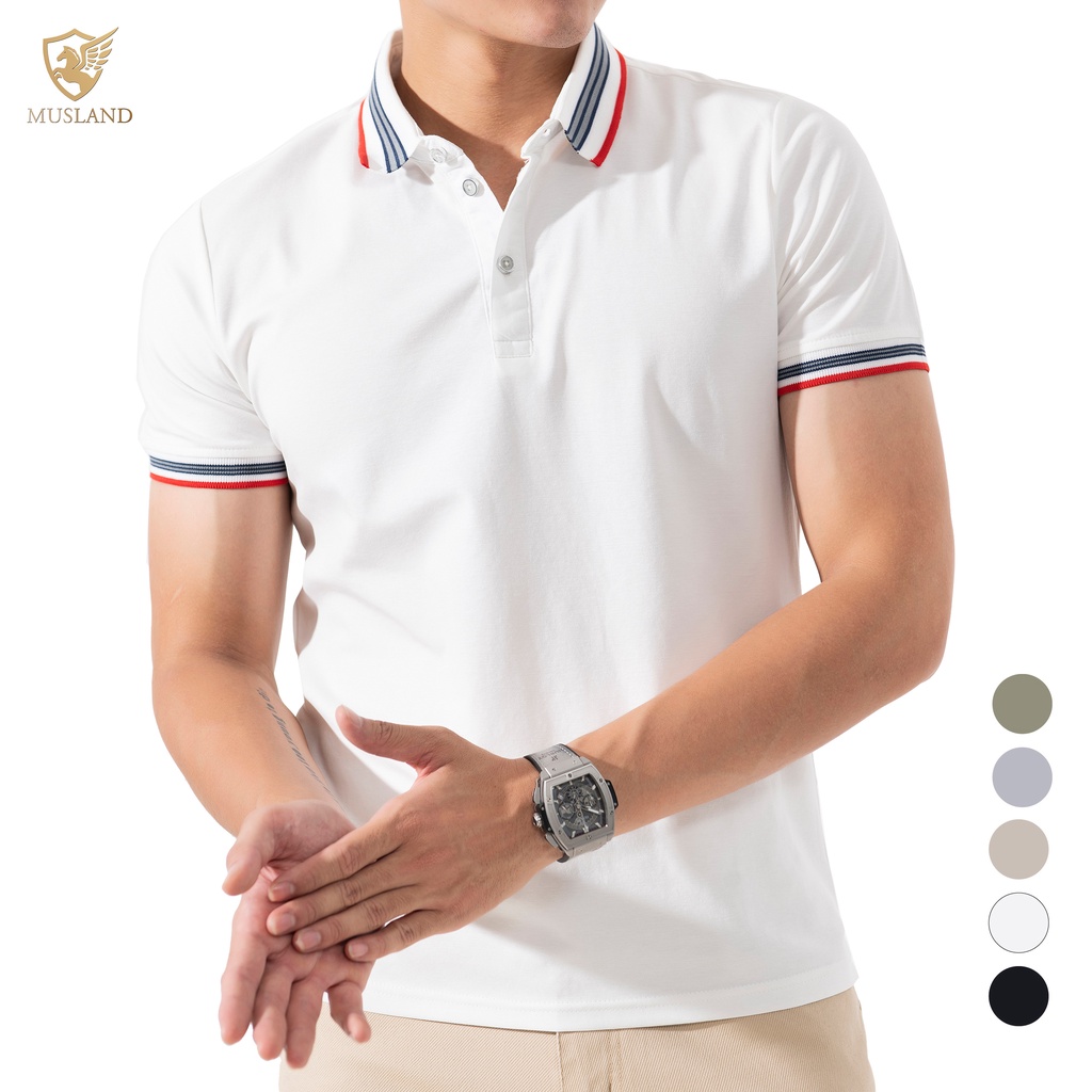 Áo Polo Nam Cotton Border Musland APML21013 Chất Liệu Nano Kháng Khuẩn, Chống Tia UV, Chống Nhăn X3 lần