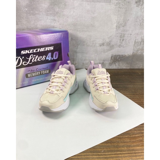 Giày thể thao nữ đế cao phối màu trẻ trung thương hiệu Skechers da thật hàng cao cấp