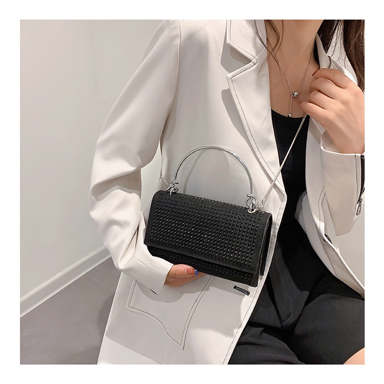 Túi đeo vai JASMIN NOIR nắp gập đính kim cương giả thời trang dành cho nữ