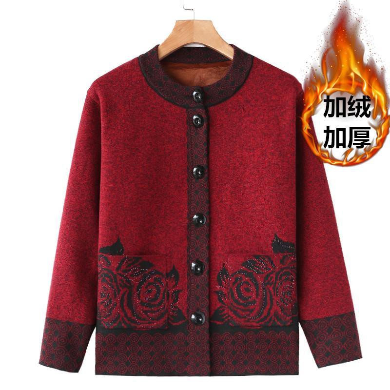 Áo Khoác Cardigan Lót Nhung Thời Trang Cho Nữ 60-70 Tuổi