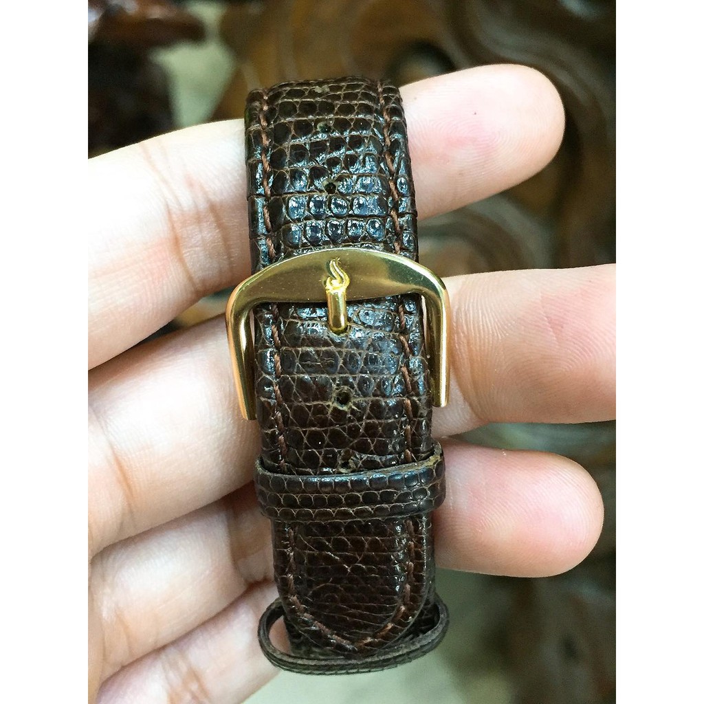 Đồng hồ nữ Bulova Cơ cót lắc kê vàng, mặt mỏng, dây da cá sấu