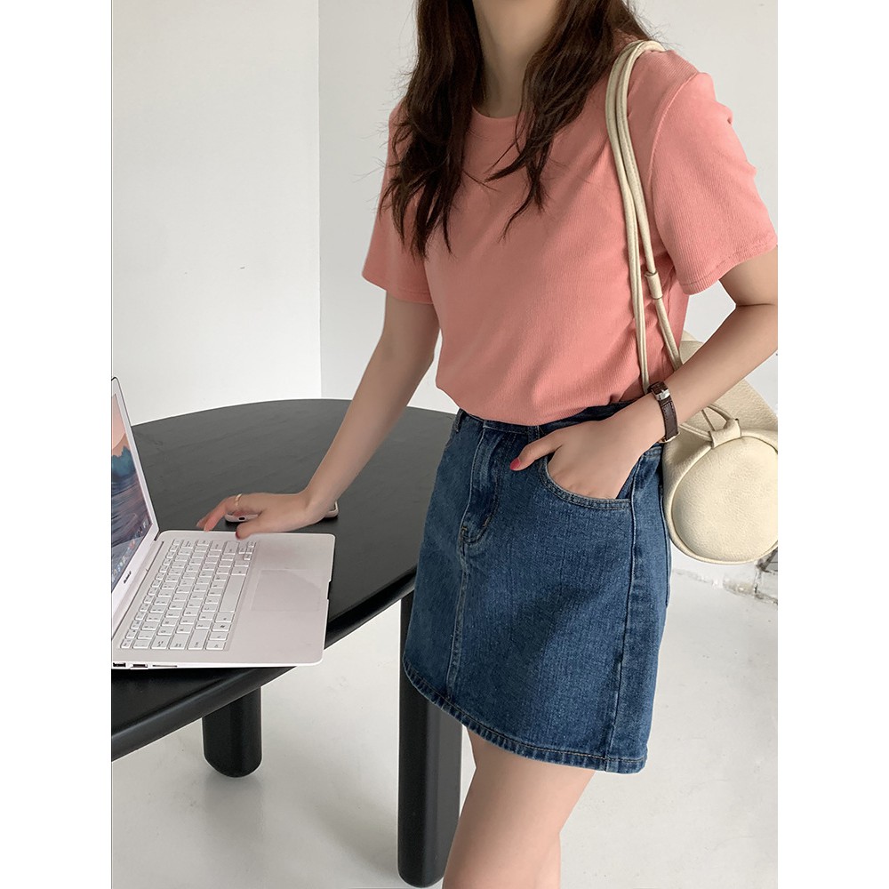 Áo thun trơn Basic nữ Ngắn tay Form dài rộng Cổ tròn Áo Phông thun nữ Tay ngắn Mùa Hè Thời trang | BigBuy360 - bigbuy360.vn