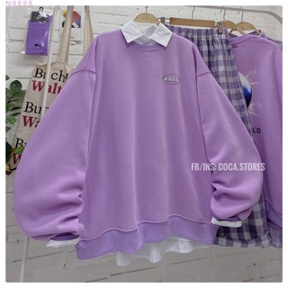 [N9698]💜 Áo Sweater nỉ bông tím HWUW (Có sẵn/ảnh thật)