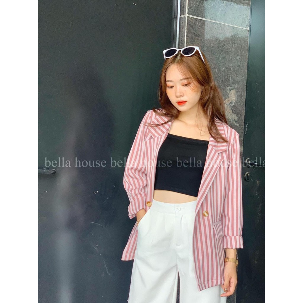 -HÀNG NHẬP KHẨU Áo khoác blazer kẻ sọc xanh nữ - Vest dáng suông rộng kaki style ulzzang hàn quốc HOT Liên hệ mua hàng 0