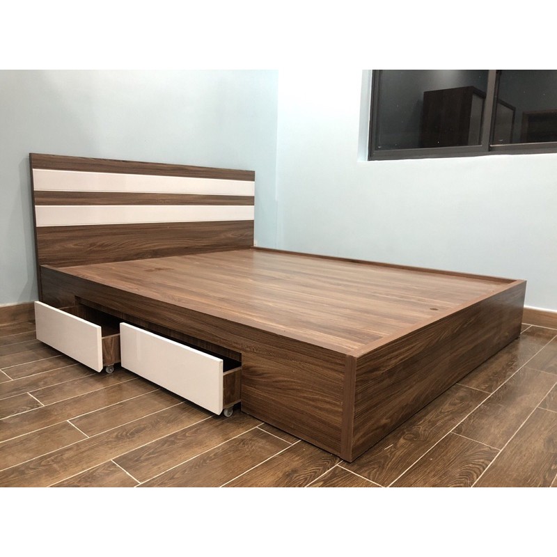 [Free ship] Rẻ Vô Đich- Giường Gỗ Sồi Nga MDF 1m6,1m8x2m có 2 hộc ngăn kéo thông minh Made in Vietnam