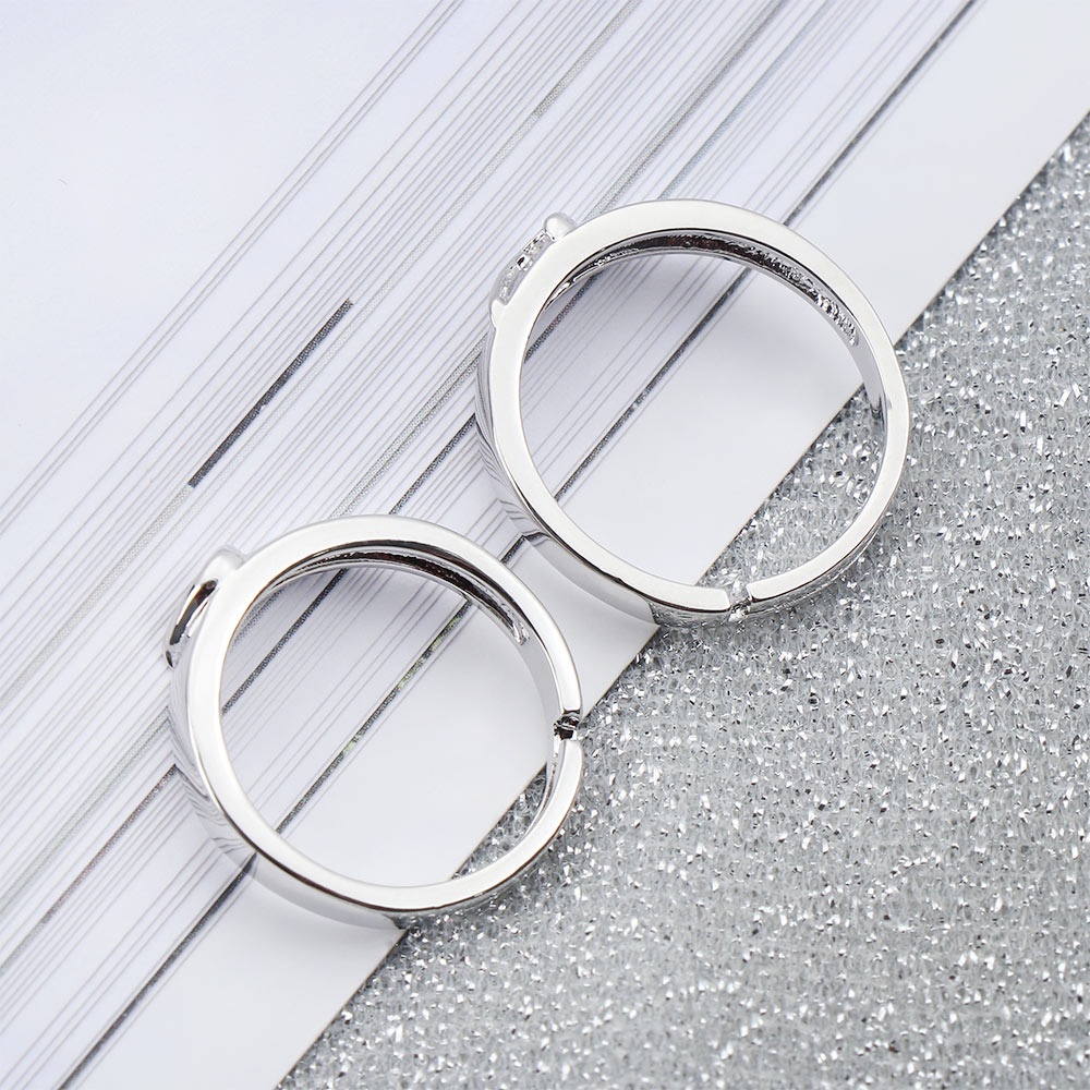 1 cặp nhẫn đôi mạ bạc hình trái tim có thể điều chỉnh kích thước cho nam nữ