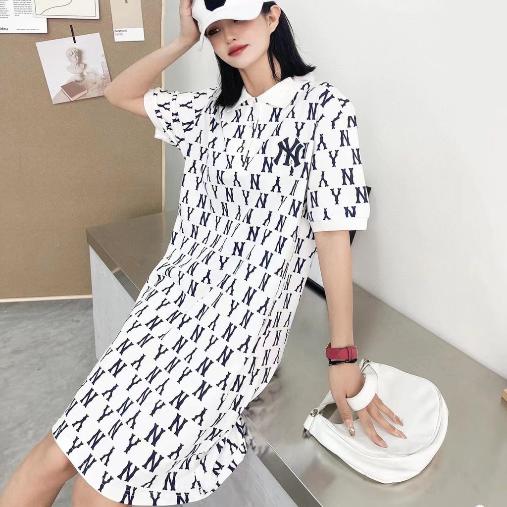 Áo Thun POLO Tay Ngắn In Chữ MLB Presbyopic Phong Cách Retro Thời Trang Mùa Hè 22 Dành Cho Nữ