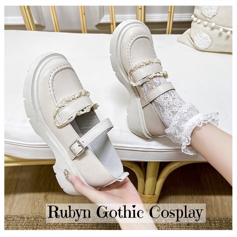 [SẴN] ✨Giày Lolita phối ren siêu xinh đế cao 5cm ( màu Trắng và Đen ) size 35 - 40