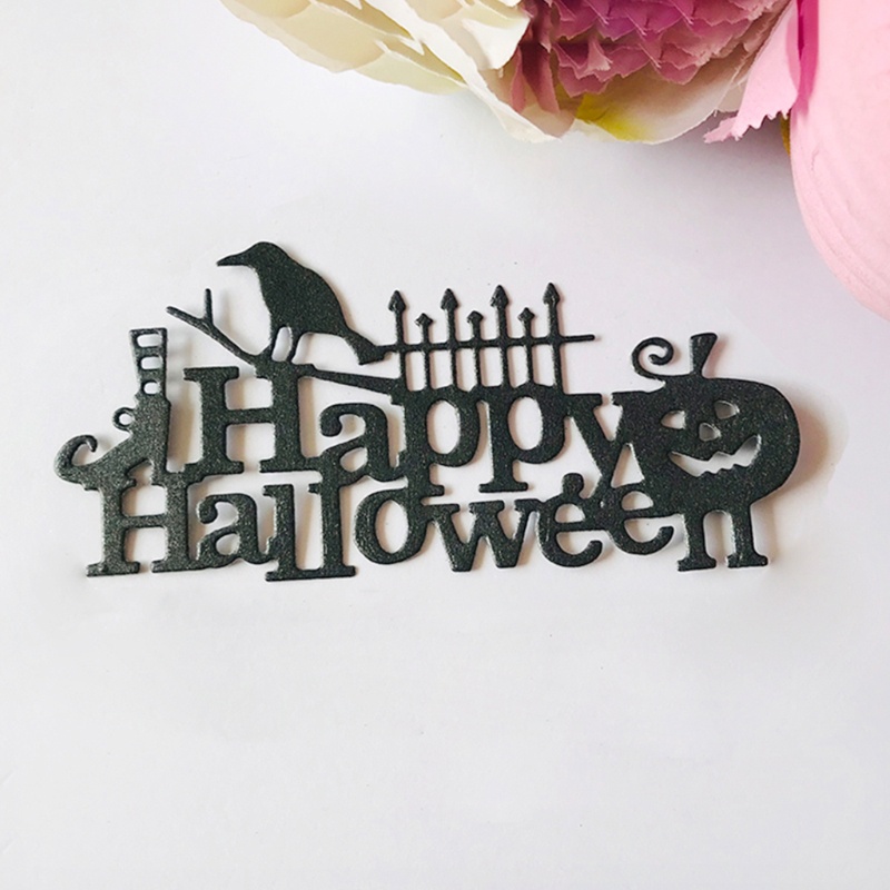 Set 3 Khuôn Cắt Giấy Làm Từ Kim Loại Hình Chữ Happy Halloween Trang Trí Scrapbook