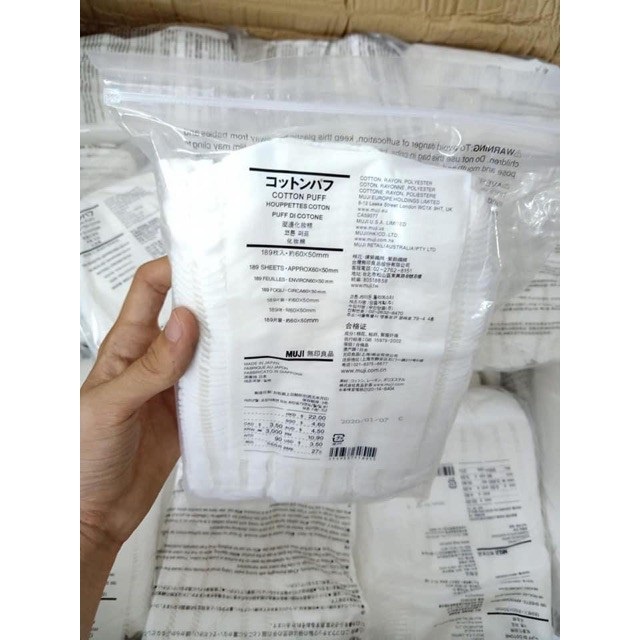 Bông tẩy trang Muji Nhật Bản 100% Cotton hữu cơ - Túi Zip 189 miếng