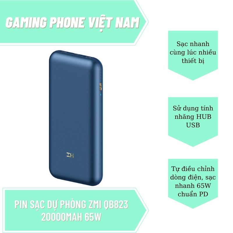 Sạc Dự Phòng ZMI QB823 20000mAh Sạc Nhanh 65W chuẩn PD