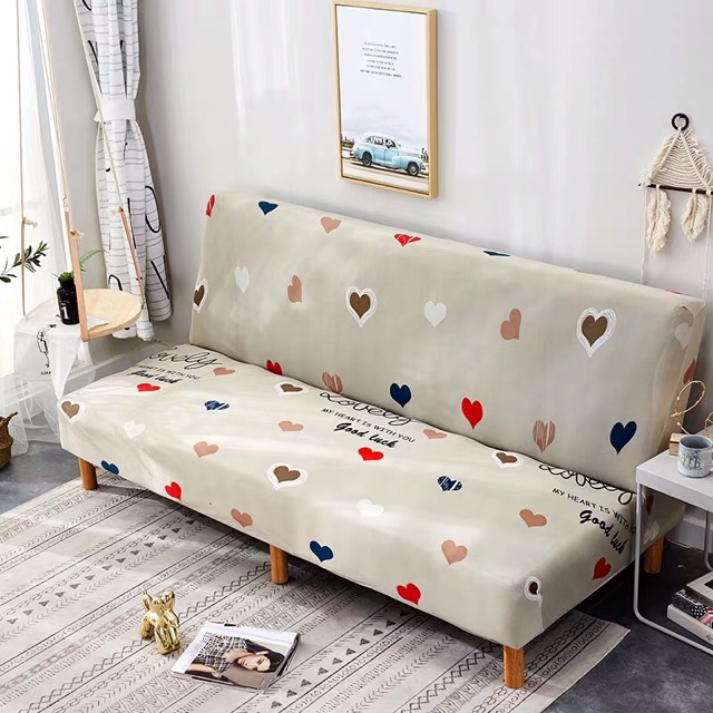 VẢI BỌC GHẾ SOFA BED sofa giường hoạ tiết trái tim be lãng mạn