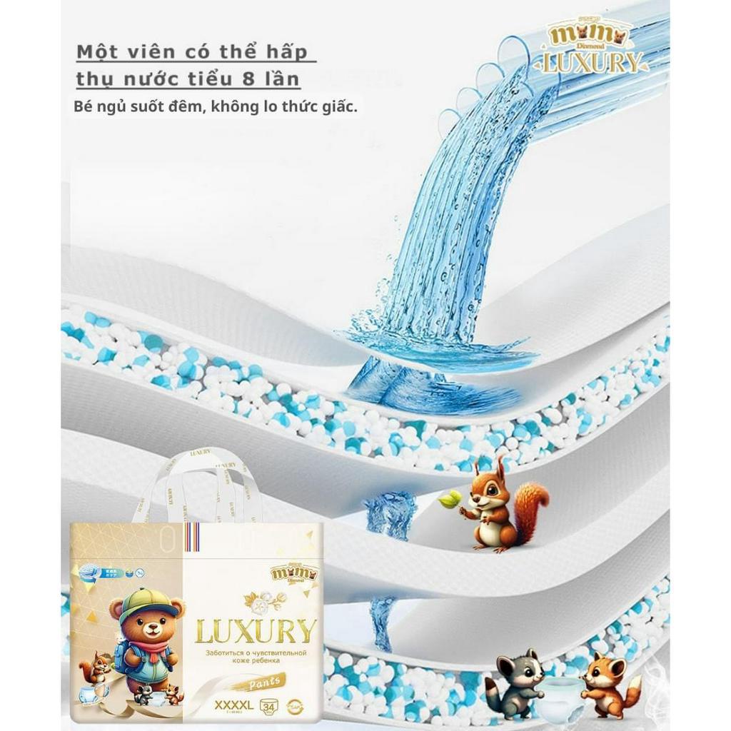 Tả/Bỉm MOMO DIAMOND LUXURY dán/quần NB58/S58/M52/M44/L42/XL40/XXL38/XXXL36/XXXXL34