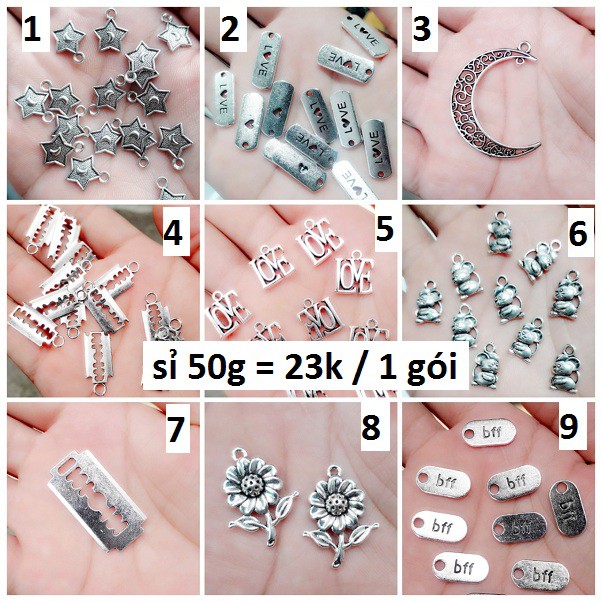 nguyên liệu Charm sỉ phụ kiện TPHCM : 50g / 1 gói = 25k [ Chuyên charm sỉ bạc cổ TPHCM ]