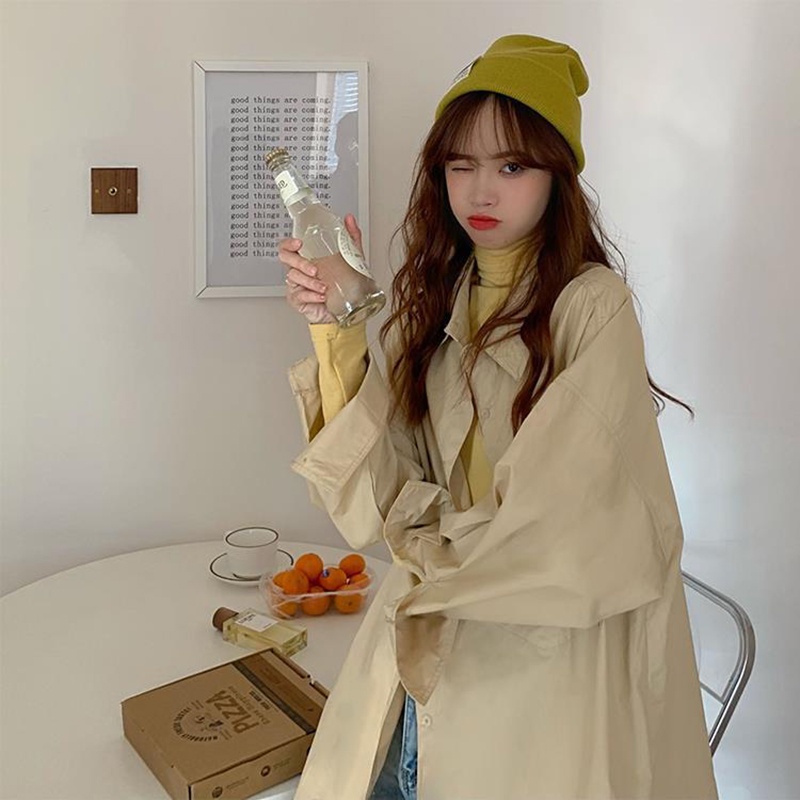 Áo sơ mi IELGY dài trung bình dáng rộng có túi phong cách Hàn Quốc thời trang cho nữ