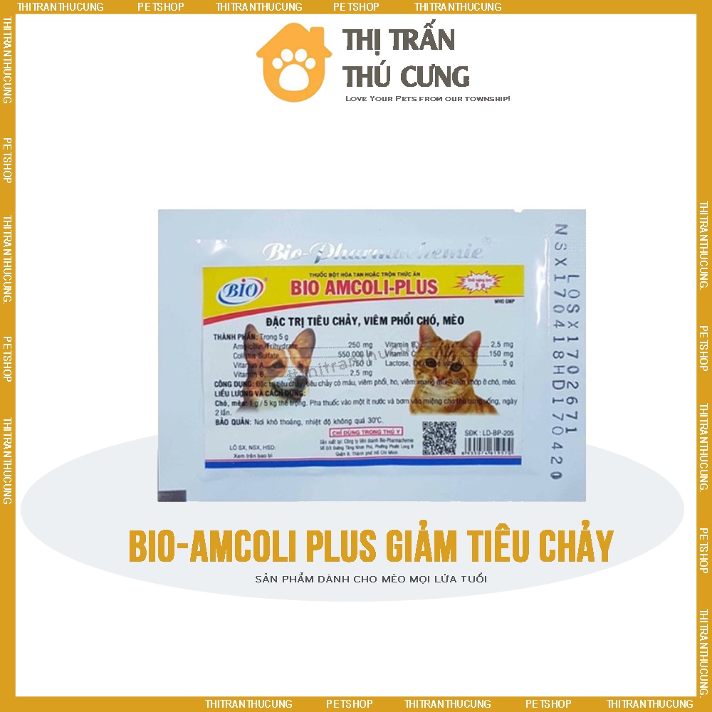 Bio Amcoli Plus 5g - Bột Hòa Tan Đặc Trị Viêm Phổi, Tiêu Chảy Cho Thú Cưng