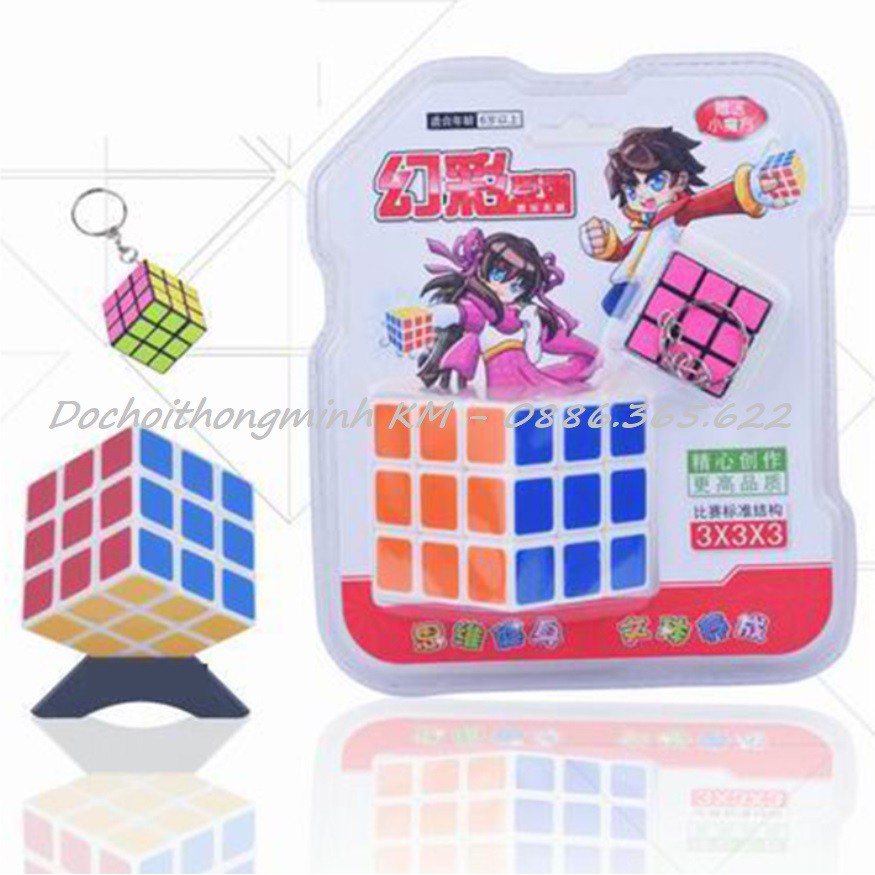 Rubik 3x3 viền trắng + TẶNG móc khóa rubik - Đồ chơi Rubik 3 tầng Khối Lập Phương Rubik