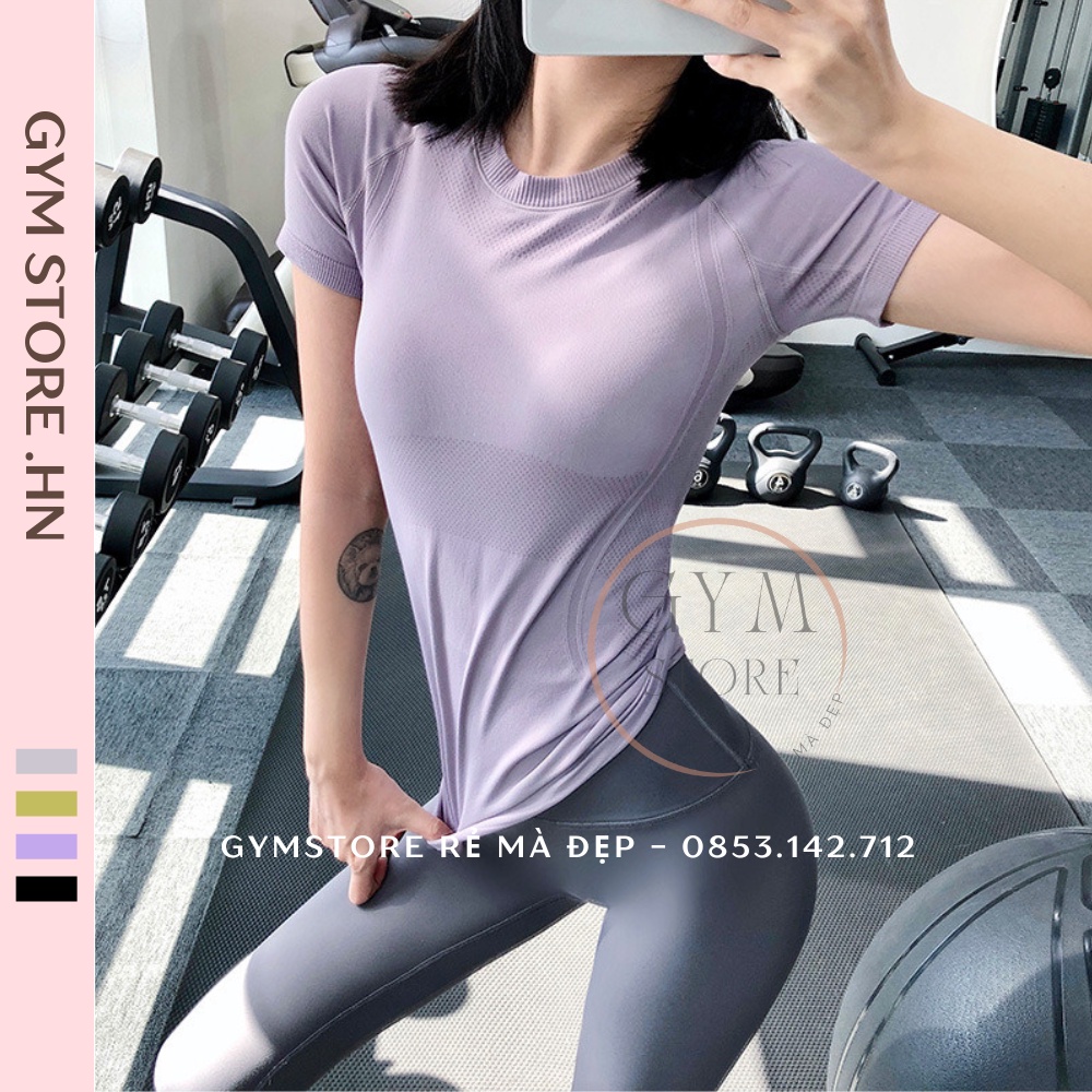 Áo Thun Ôm Body Tay Ngắn Thể Thao Nữ Tập Gym Yoga Cực Co Giãn Thoáng Mô Hôi Nhẹ Mát Tôn Dáng GYMSTORE 005