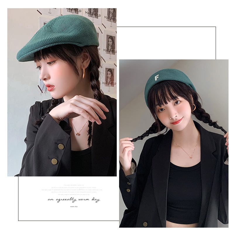 Mũ Beret Dệt Kim In Chữ Đơn Giản Thoáng Khí Thời Trang Xuân Hè Cho Học Sinh Nam Nữ