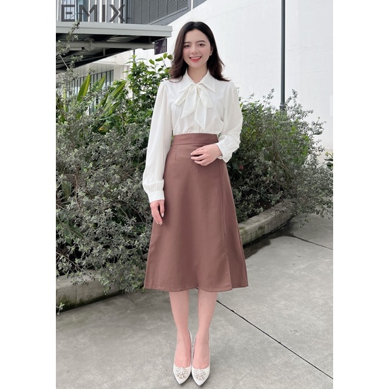 Chân váy công sở EMIX (2 màu), basic dress, dáng dài, midi, chữ A, cạp cao, khóa sau, xẻ chân, chất tuytci cv808