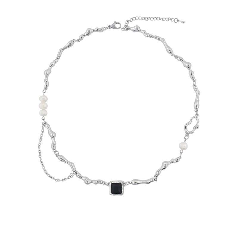 Vòng cổ Màu Đen Đính Ngọc Trai Thiết Kế Không Đều Cao Cấp Thời Trang