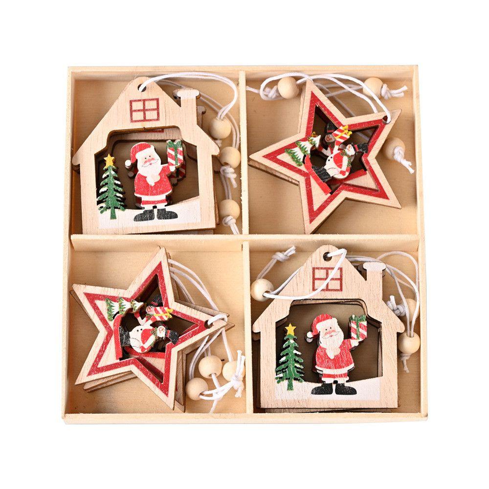 Bộ 12 Phụ Kiện Trang Trí Cây Thông Giáng Sinh Hình Ông Già Noel Và Bông Tuyết