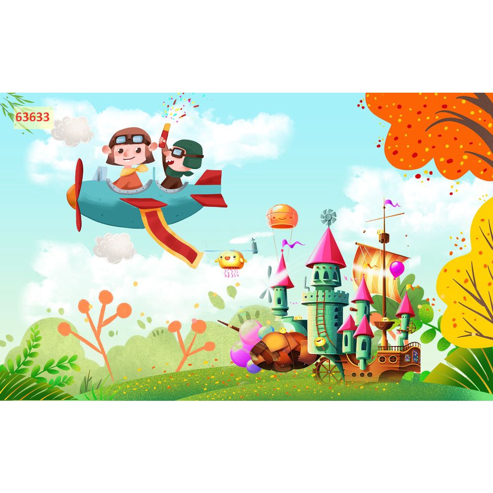 Tranh Dán Tường 3D Phòng Trẻ Em Hình Khinh Khí Cầu, SIÊU NHÂN