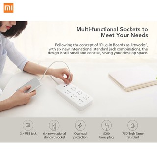 Ổ Cắm Điện Thông Minh Xiaomi Power Trip , 9 cổng , 3 USB  Sạc điện thoại iP , an toàn , chống cháy