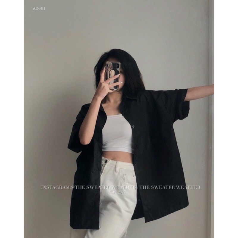 [Ảnh thật/video] Áo sơmi lỡ tay Tông Màu Độc Lạ có túi ngực