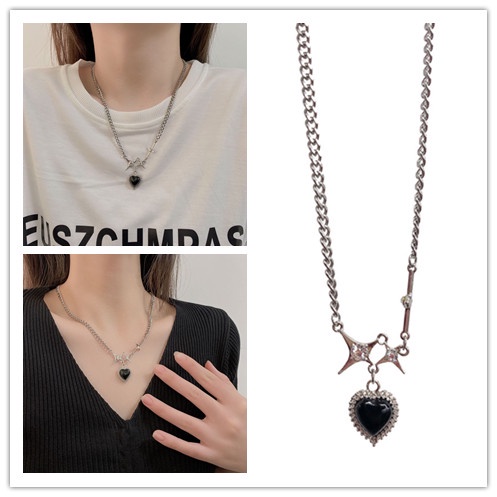 Vòng cổ Mặt Ngôi Sao/Trái Tim Màu Đen Phong Cách punk hip-Hop unisex