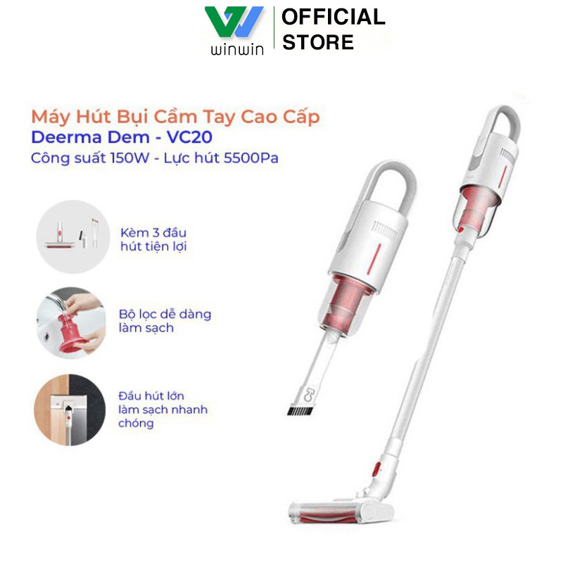 Máy Hút Bụi Cầm Tay DEERMA VC20 Plus Bản Quốc Tế, Công suất 150W, Pin 2200mAh, 3 Đầu Độ Hút_Vimart